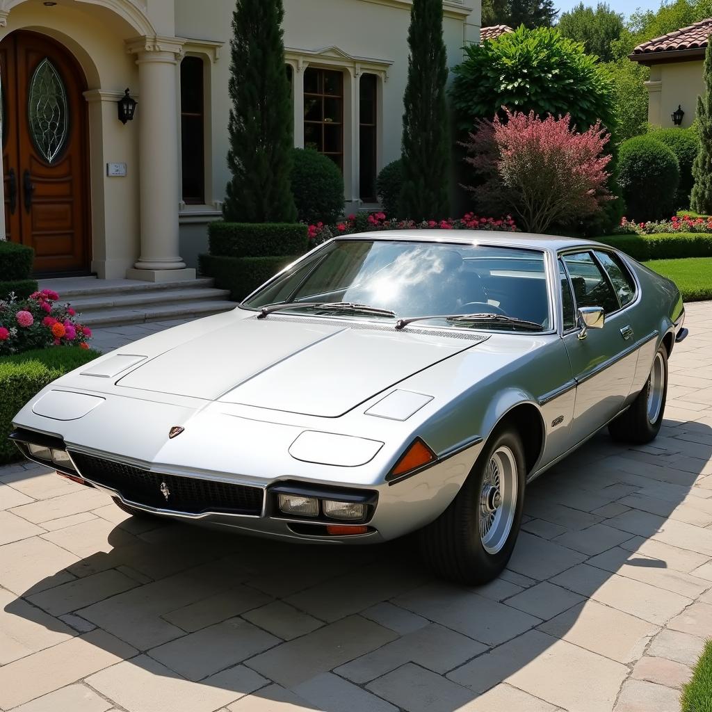 A beautifully restored Lamborghini Espada, showcasing its distinctive grand tourer design from the 1970s