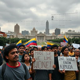 A dramatic and impactful scene depicting the contemporary crisis and controversies in Venezuela under Nicolás Maduro's leadership