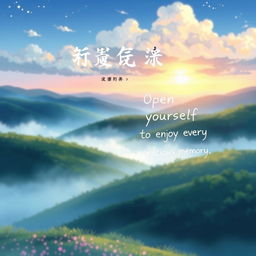 A serene and calming anime-style landscape serves as the background for a book cover