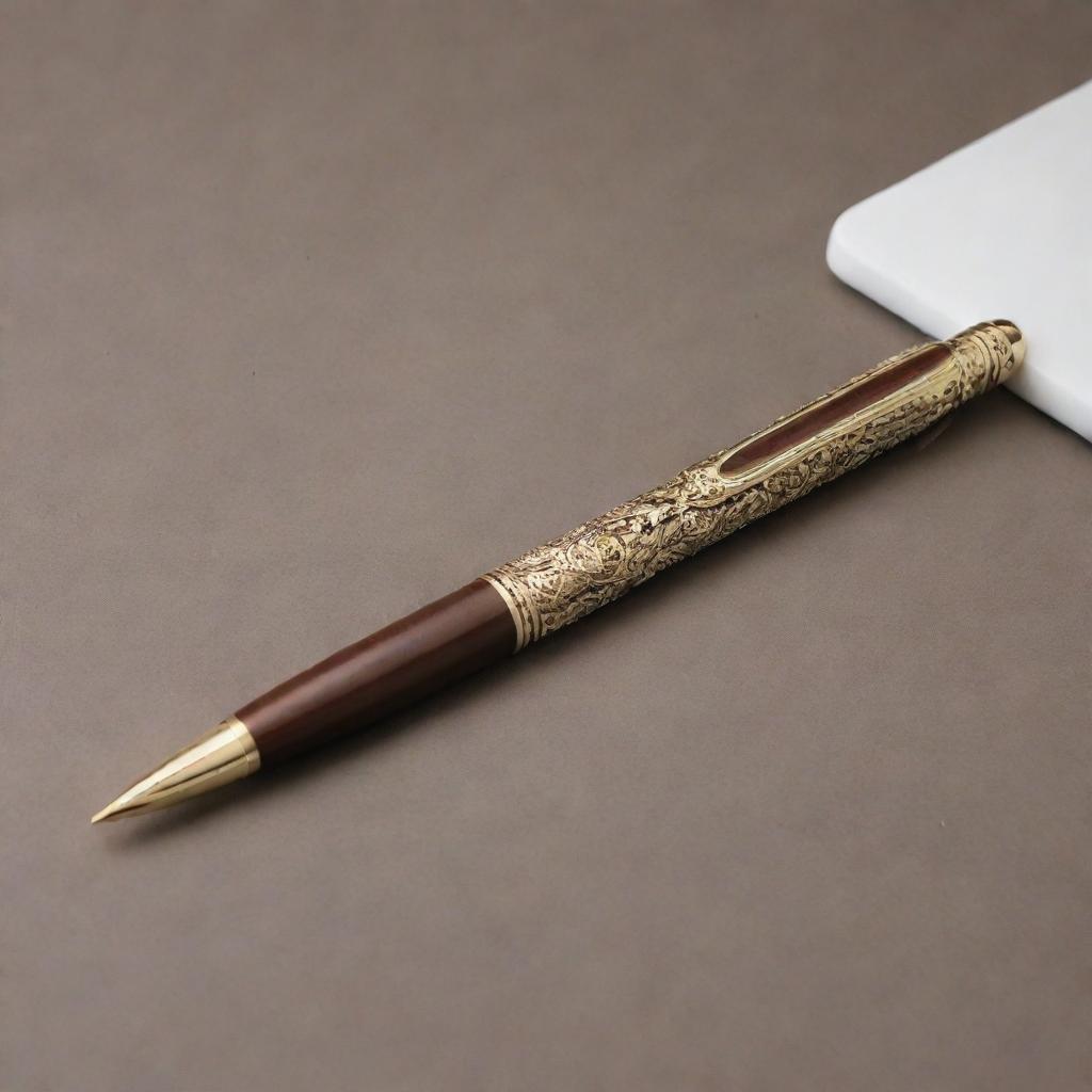 A high-quality, luxurious pen worth 1000 dollars, featuring intricate detailing and a sleek, robust design, made from premium materials.