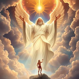 A majestic and awe-inspiring scene depicting a divine figure, symbolizing God, as He creates a man in His image