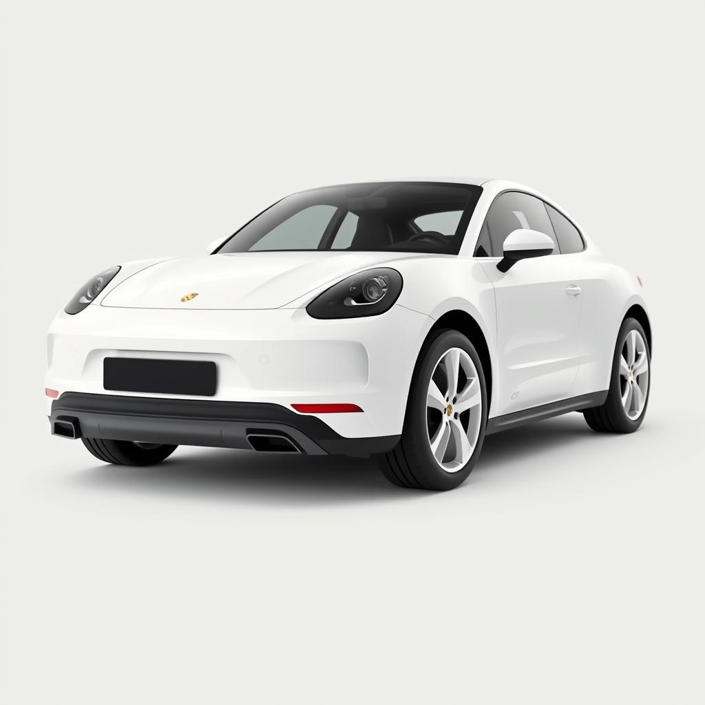 A compact, minimalist Porsche-style car without any license plates, showcasing a simple and uncluttered design