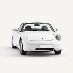 A compact, minimalist Porsche-style car without any license plates, showcasing a simple and uncluttered design