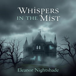 A chilling book cover design for 'Whispers in the Mist' by Eleanor Nightshade