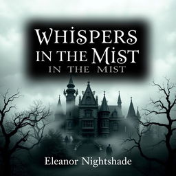 A chilling book cover design for 'Whispers in the Mist' by Eleanor Nightshade