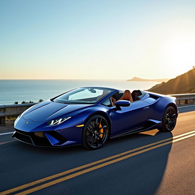 A sophisticated Lamborghini Portofino, featuring its sleek and aerodynamic lines in a striking deep blue color