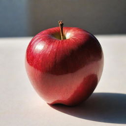 A pristine and wholesome red apple, bathed in soft sunlight. Its glossy skin reflects the light, showcasing its natural freshness.