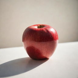 A pristine and wholesome red apple, bathed in soft sunlight. Its glossy skin reflects the light, showcasing its natural freshness.