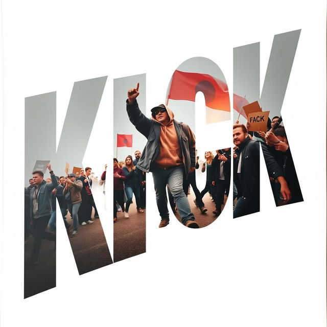 A powerful and impactful poster featuring the word 'KICK' in large, bold Avenger-style font