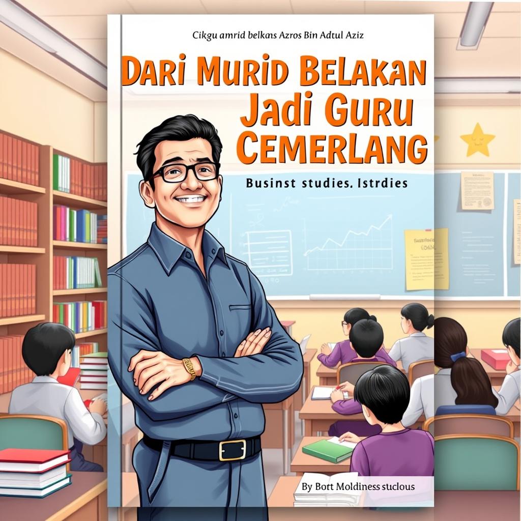 A book cover illustration for 'Dari Murid Belakang Jadi Guru Cemerlang'