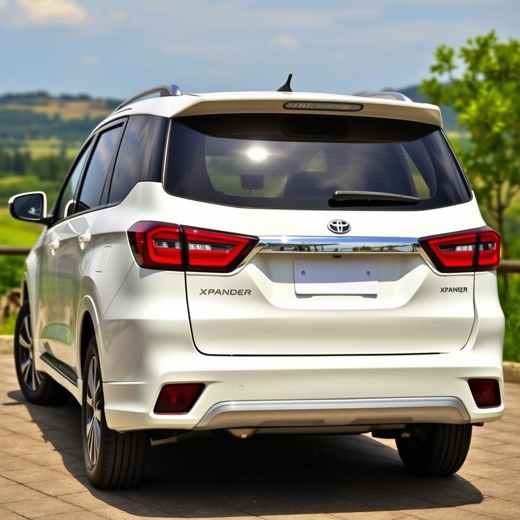 A stunning new white Xpander GLS parked in a scenic outdoor setting