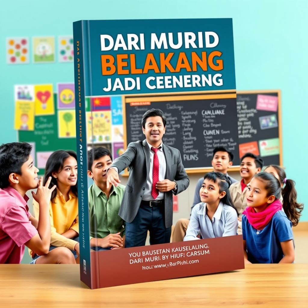 An inspiring book cover design for 'Dari Murid Belakang Jadi Guru Cemerlang'