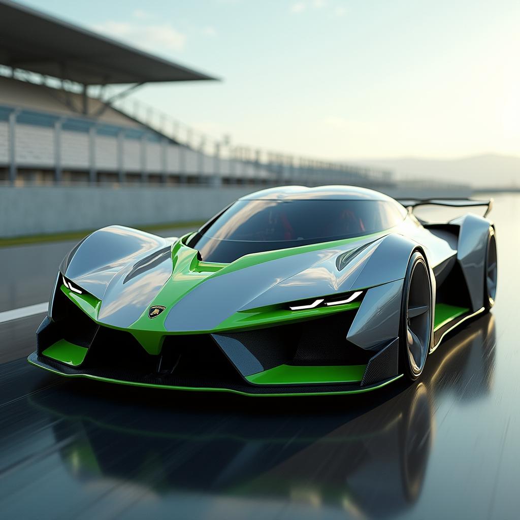 The stunning Lamborghini Lambo V12 Vision Gran Turismo, a hypercar concept with an avant-garde design featuring sharp angles, a low profile, and an aerodynamic aesthetic