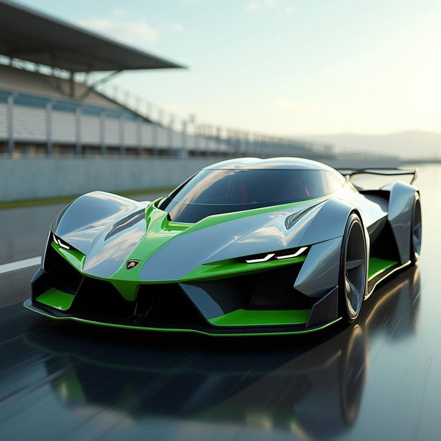 The stunning Lamborghini Lambo V12 Vision Gran Turismo, a hypercar concept with an avant-garde design featuring sharp angles, a low profile, and an aerodynamic aesthetic