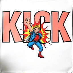 An engaging poster featuring the word 'KICK' in large, bold Avenger-style font