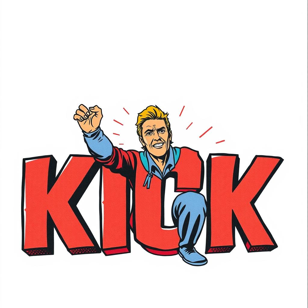 An engaging poster featuring the word 'KICK' in large, bold Avenger-style font