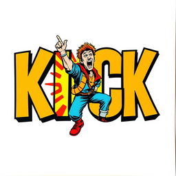 An engaging poster featuring the word 'KICK' in large, bold Avenger-style font