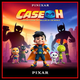 A Pixar movie poster titled "Caseoh: The Hero to Save the World from the Evil Bullies of the World"