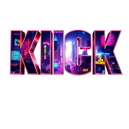 An eye-catching poster featuring the word 'KICK' in large, bold Avenger-style font