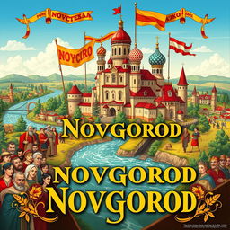 A historical recruitment poster targeting the people of Russian lands, inviting them to join Novgorod during the period of fragmentation (13th to 15th centuries)