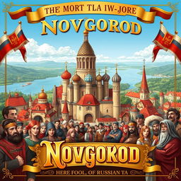 A historical recruitment poster targeting the people of Russian lands, inviting them to join Novgorod during the period of fragmentation (13th to 15th centuries)