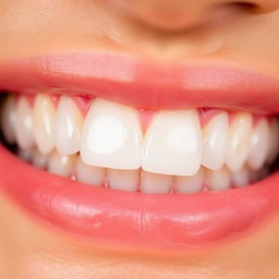 An artistic close-up of a set of teeth, highlighting the shine and texture of the enamel