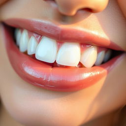 An artistic close-up of a set of teeth, highlighting the shine and texture of the enamel