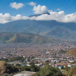 A peaceful Ecuador free from violence, showcasing harmonious scenes of civilians, landscapes, and cityscapes under a radiant sun.