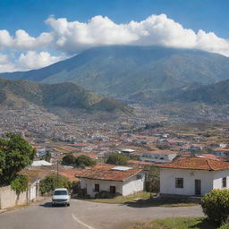 A peaceful Ecuador free from violence, showcasing harmonious scenes of civilians, landscapes, and cityscapes under a radiant sun.