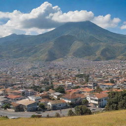 A peaceful Ecuador free from violence, showcasing harmonious scenes of civilians, landscapes, and cityscapes under a radiant sun.