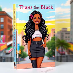 A vibrant book cover featuring a confident and stylish trans black girl