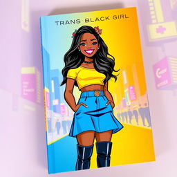 A vibrant book cover featuring a confident and stylish trans black girl