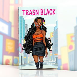 A vibrant book cover featuring a confident and stylish trans black girl