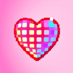 A colorful, pixelated heart design, featuring vibrant shades of red, pink, and purple with a glossy finish