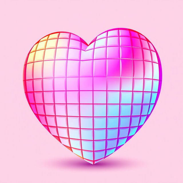 A colorful, pixelated heart design, featuring vibrant shades of red, pink, and purple with a glossy finish