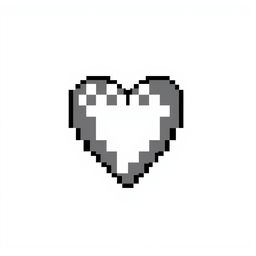 A pixel art heart design in black and white, showcasing a stylized, retro aesthetic