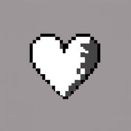 A pixel art heart design in black and white, showcasing a stylized, retro aesthetic