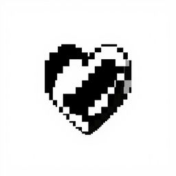 A pixel art heart design in black and white, showcasing a stylized, retro aesthetic