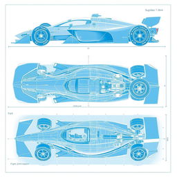 A highly detailed blueprint of the fastest race car ever, showcasing its aerodynamic design and cutting-edge technology