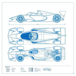 A highly detailed blueprint of the fastest race car ever, showcasing its aerodynamic design and cutting-edge technology