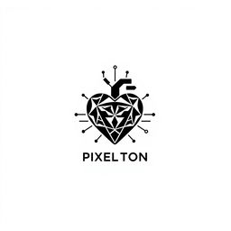 A stylized heart graphic symbolizing Pixel TON crypto in a minimalist black and white design