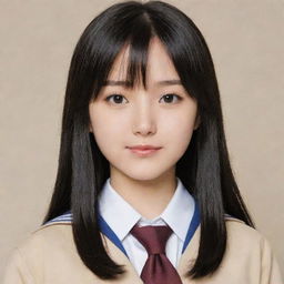 Generate an image of Riko Amanai, a character from anime. She has long black hair, bright brown eyes and usually wears a high school uniform.