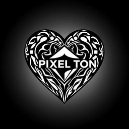 A stylized representation of a heart symbol featuring the Pixel TON cryptocurrency logo