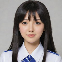 Generate an image of Riko Amanai, a character from anime. She has long black hair, bright brown eyes and usually wears a high school uniform.