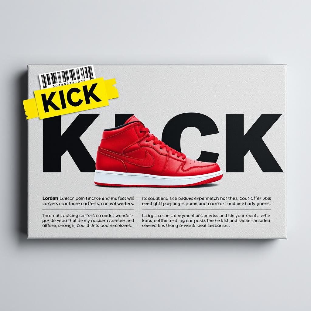 A rectangular blank grey canvas featuring a striking image of a single red sneaker printed in the center