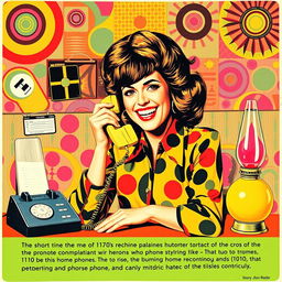 An old 1970s retro-style poster featuring a woman engaged in a lively conversation on a classic home phone