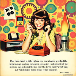 An old 1970s retro-style poster featuring a woman engaged in a lively conversation on a classic home phone