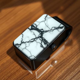 A luxurious watch case crafted from black ceramic featuring a stunning top made of white marble with an intricate black pattern