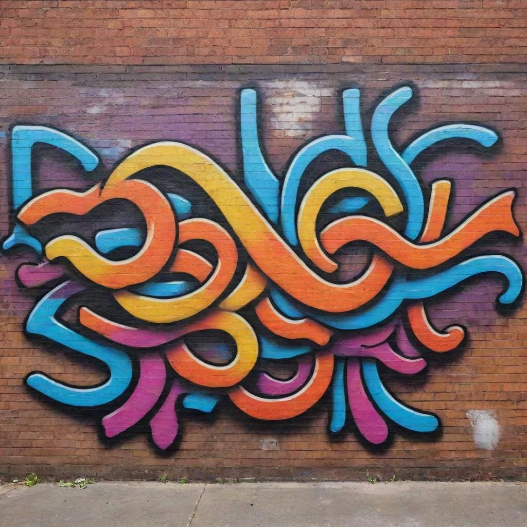 A vibrant and bold graffiti art on a brick wall, full of different colors, intricate patterns and hidden meanings