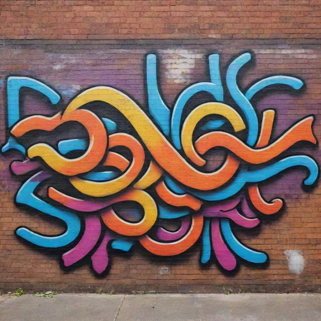 A vibrant and bold graffiti art on a brick wall, full of different colors, intricate patterns and hidden meanings